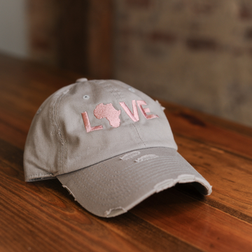 2023 Hat - LOVE. - Relaxed Cotton Twill- Gray & Pink