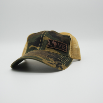 Hat - Relaxed Trucker Camo with Side Leather Patch