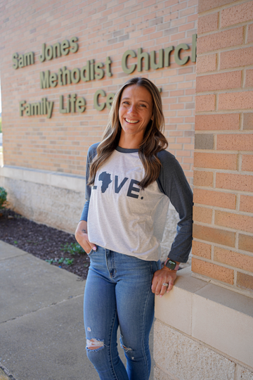 2025 Adult Raglan 3/4 Sleeve Heather White with Indigo