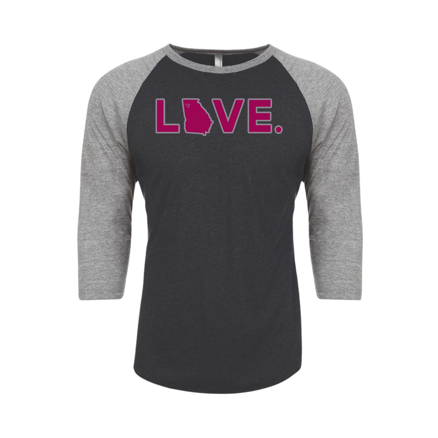 2024 Valentine's Collection Adult Baseball 3/4 Sleeve Black and Gray with Raspberry