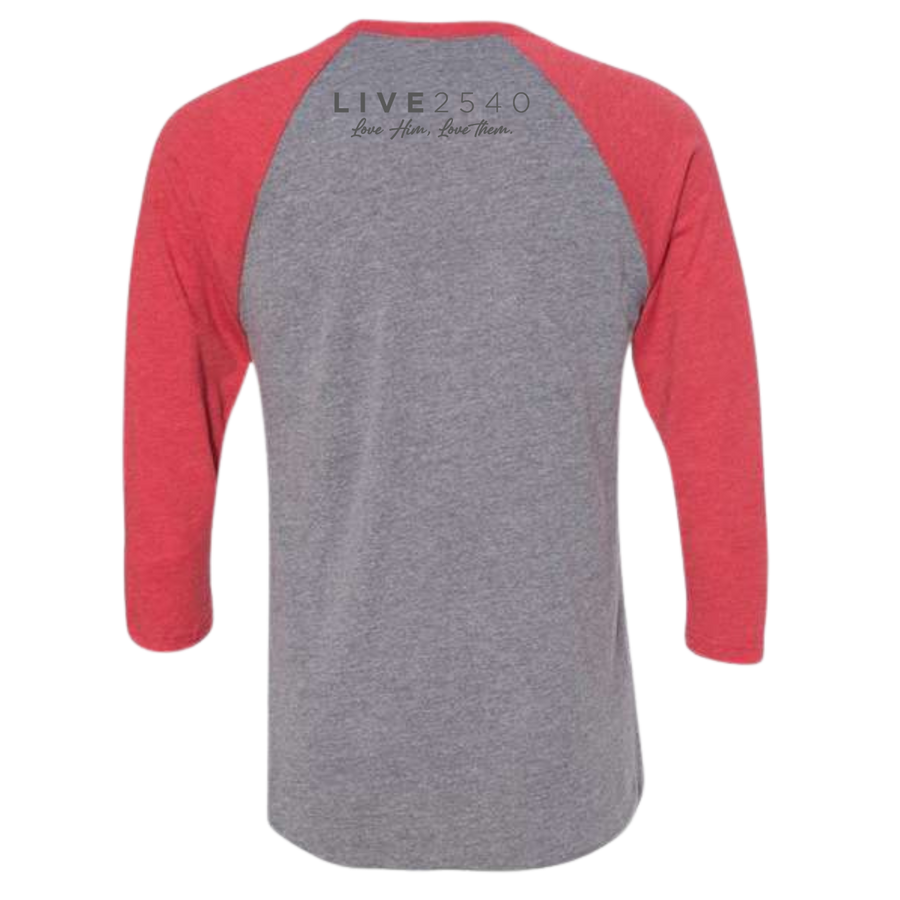 2025 Adult Raglan 3/4 Sleeve Heather Gray with Red