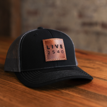 Hat - Trucker Black & Gray with Leather LIVE2540