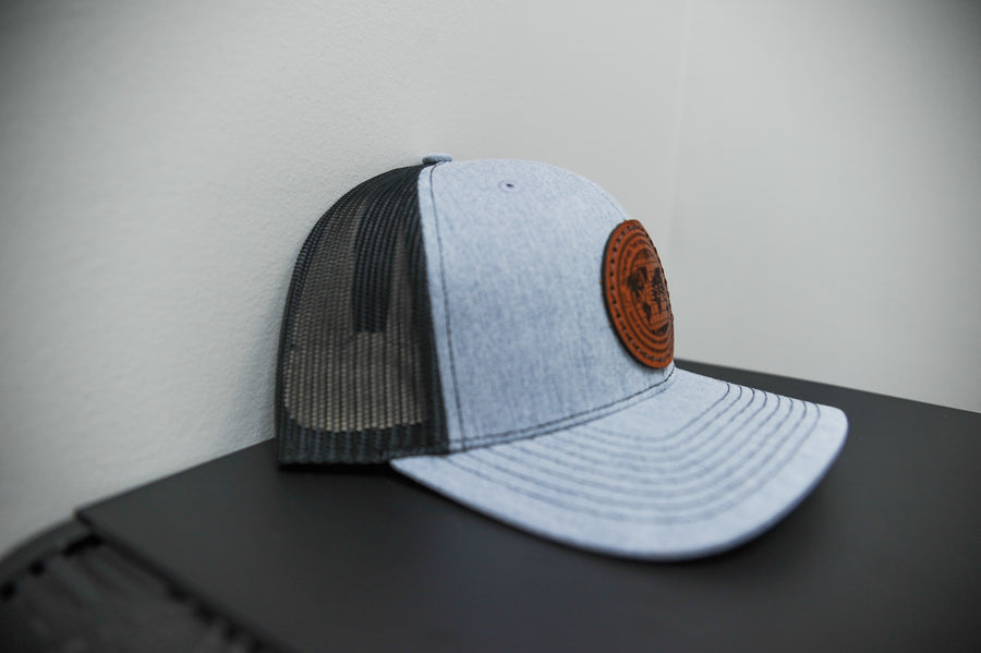 Gray LIVE2540 Leather Patch Hat
