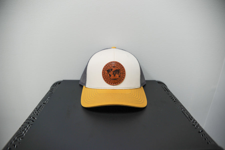 Beige LIVE2540 Leather Patch Hat