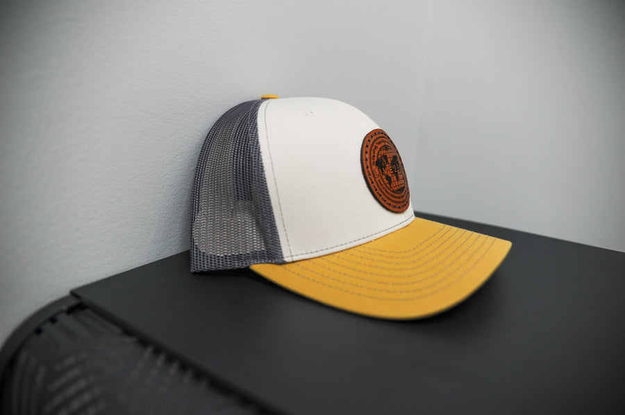 Beige LIVE2540 Leather Patch Hat