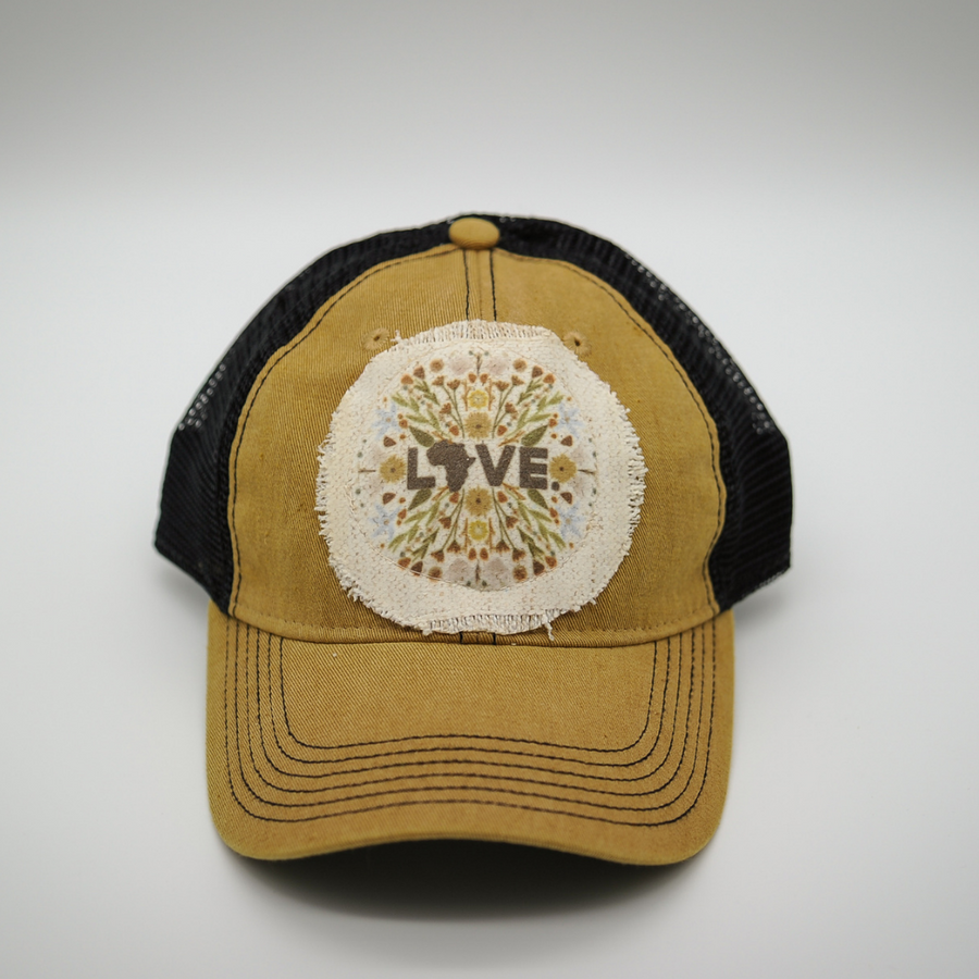 Hat - Relaxed Tan & Black Trucker with Layne Floral Patch
