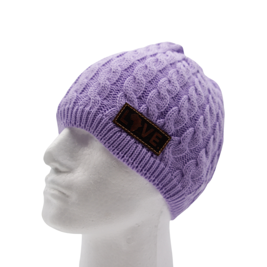 2022 Beanie - Leather Patch Cable Knit - Lavender